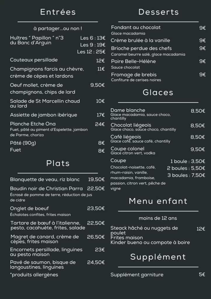 Carte du restaurant Etche Ona